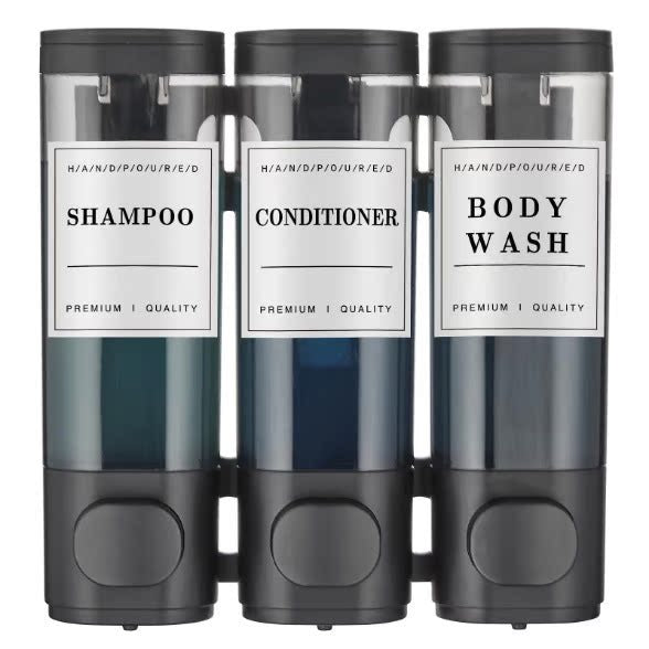 Wall-Mounted 3-Compartment Soap Dispenser – No-Drill Manual Shower Gel & Hand Soap Pump