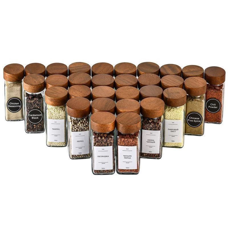 Square Glass Spice Jars for Kitchen, Airtight Seasoning Containers with Lids, Herb & Spice Storage Organizer