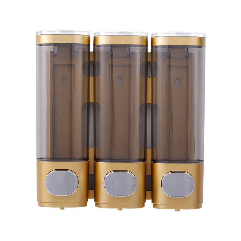Wall-Mounted 3-Compartment Soap Dispenser – No-Drill Manual Shower Gel & Hand Soap Pump