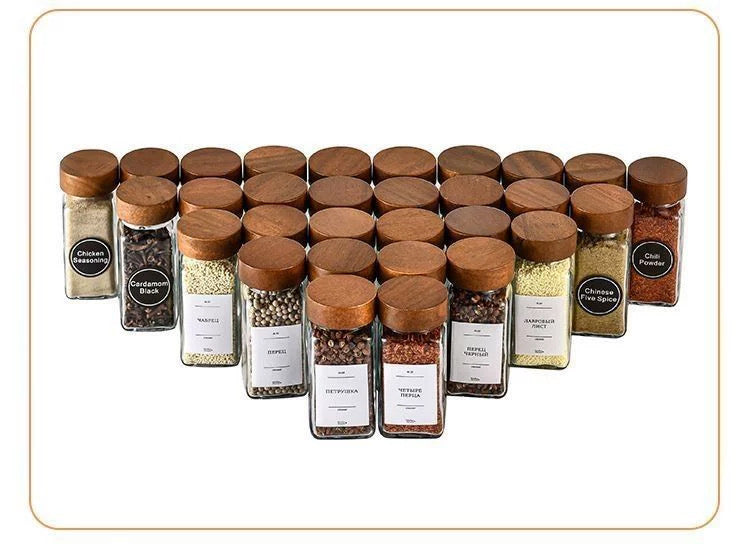 Square Glass Spice Jars for Kitchen, Airtight Seasoning Containers with Lids, Herb & Spice Storage Organizer