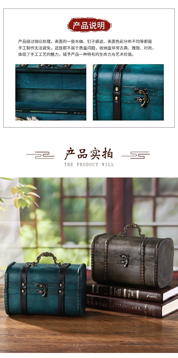 Vintage Rustic Treasure Chest – Wooden Storage Box for Jewelry & Desktop Essentials