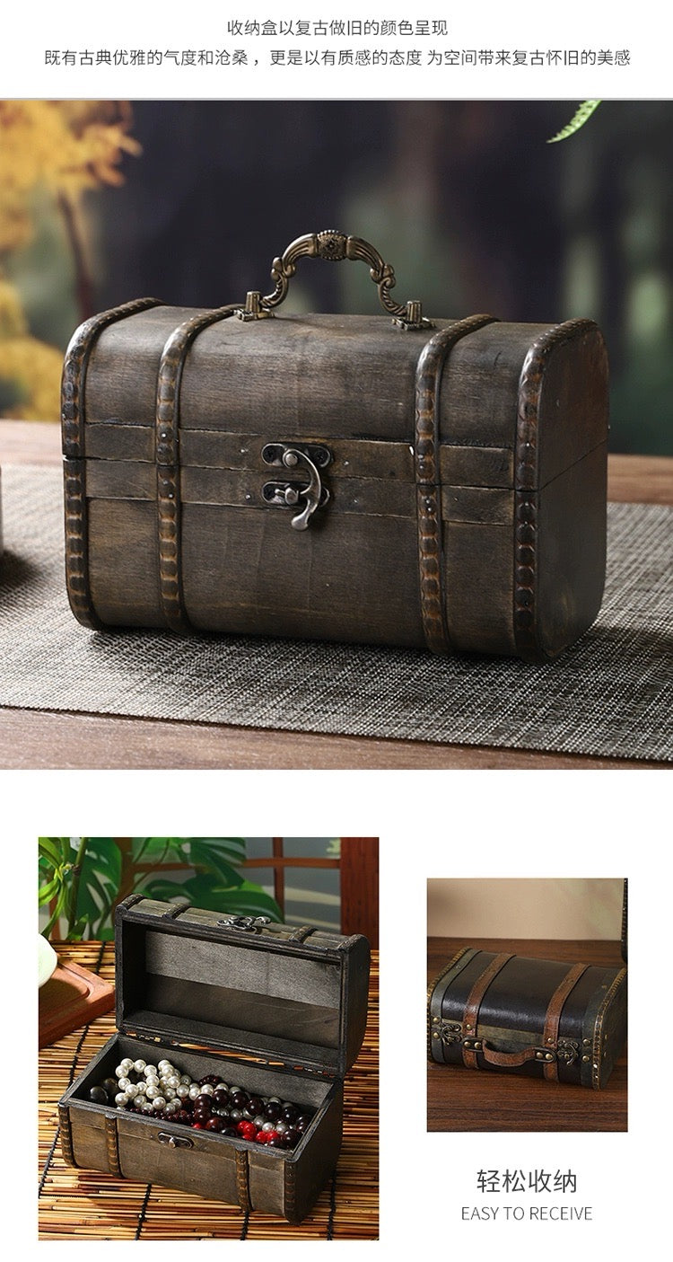 Vintage Rustic Treasure Chest – Wooden Storage Box for Jewelry & Desktop Essentials
