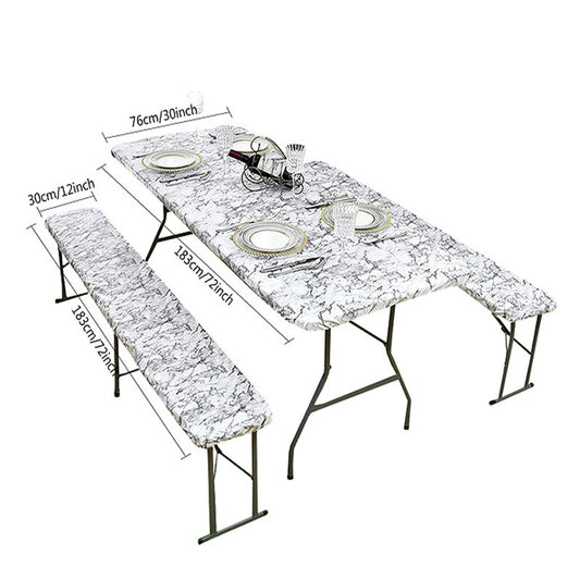 PVC Elastic Tablecloth Set, Waterproof & Oil-Proof Checkered Print, 3-Piece Outdoor Set