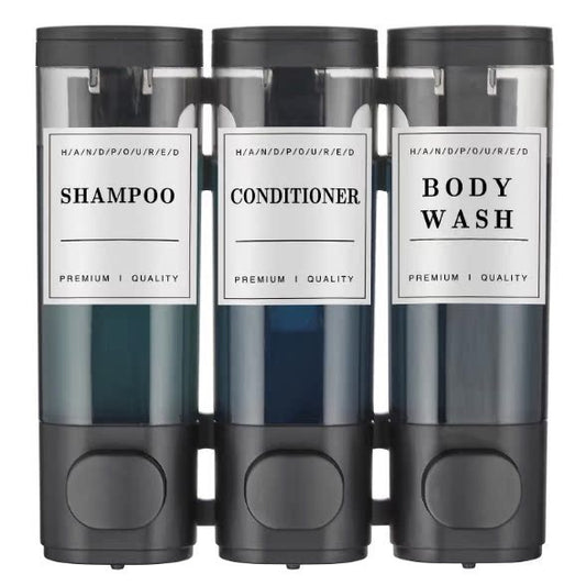 Wall-Mounted 3-Compartment Soap Dispenser – No-Drill Manual Shower Gel & Hand Soap Pump