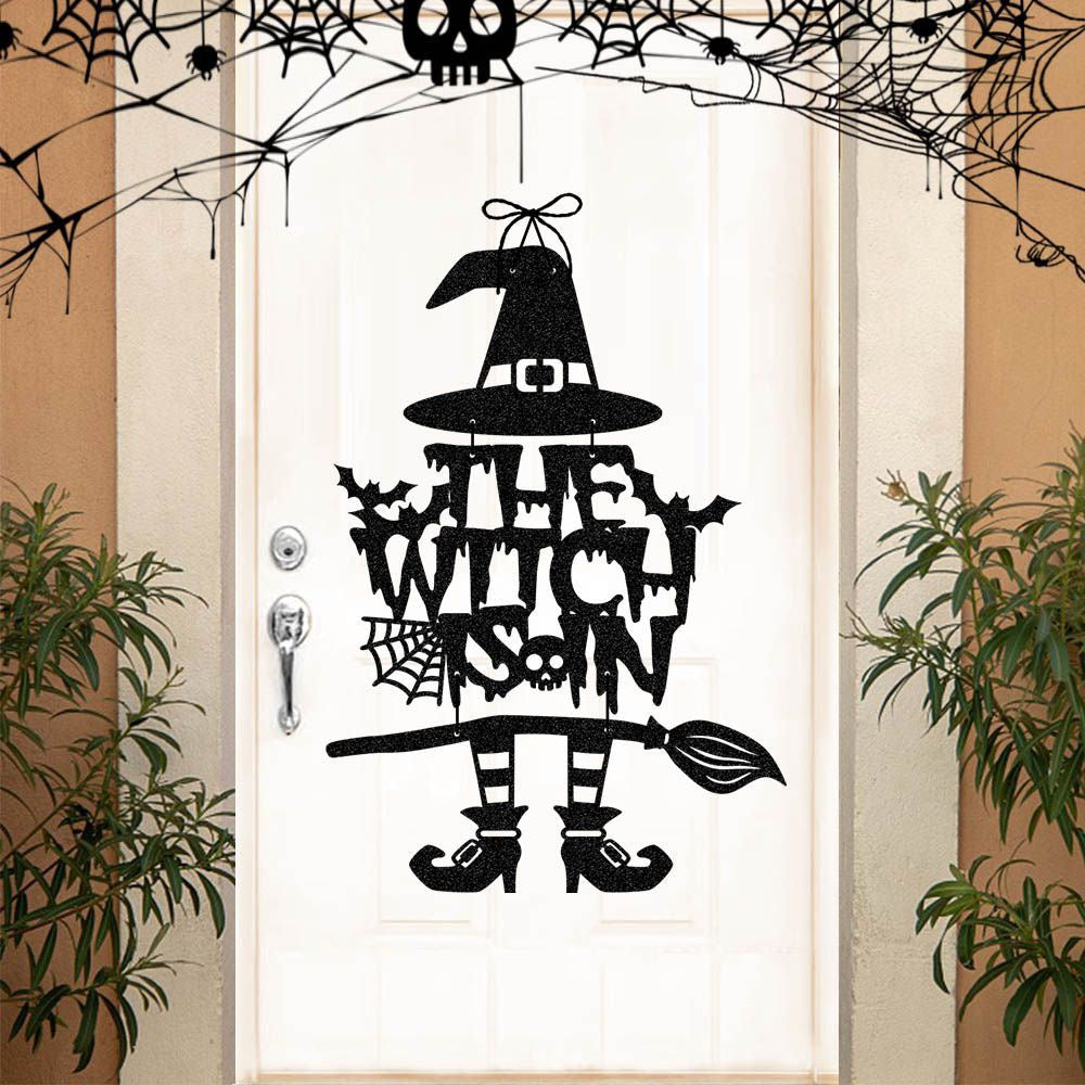 Halloween Witch & Bat Door Hanging Decoration – Spooky Party Wall & Door Ornament