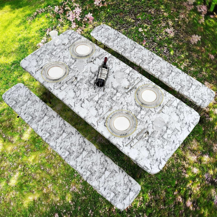PVC Elastic Tablecloth Set, Waterproof & Oil-Proof Checkered Print, 3-Piece Outdoor Set