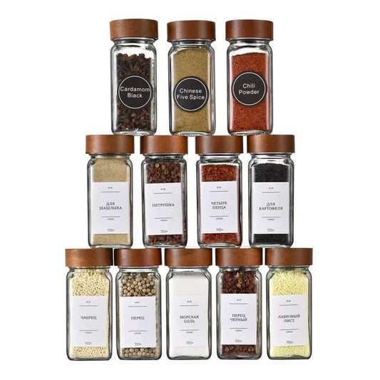 Square Glass Spice Jars for Kitchen, Airtight Seasoning Containers with Lids, Herb & Spice Storage Organizer