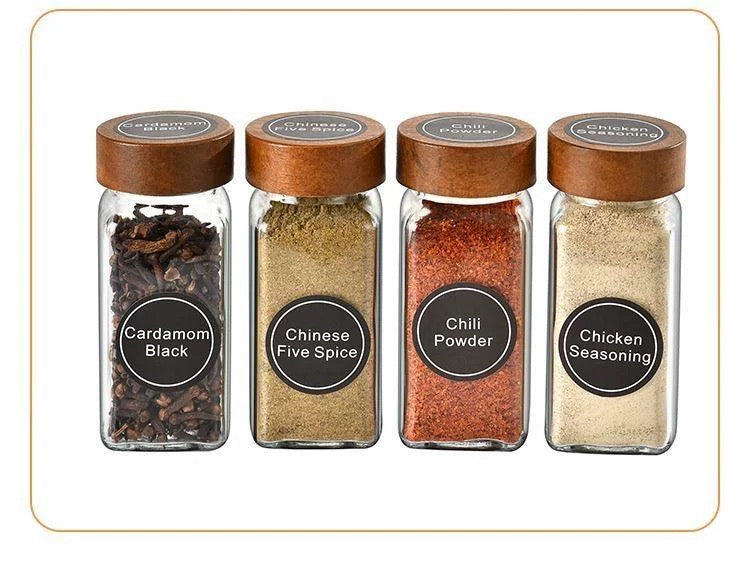 Square Glass Spice Jars for Kitchen, Airtight Seasoning Containers with Lids, Herb & Spice Storage Organizer