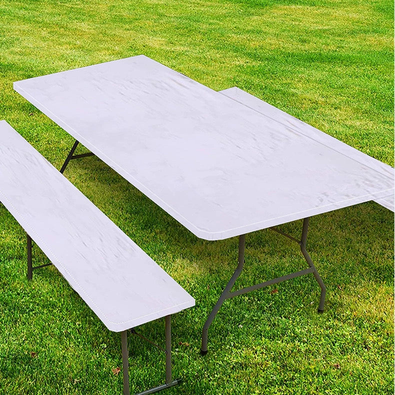PVC Elastic Tablecloth Set, Waterproof & Oil-Proof Checkered Print, 3-Piece Outdoor Set