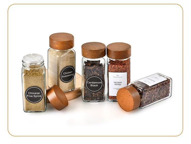 Square Glass Spice Jars for Kitchen, Airtight Seasoning Containers with Lids, Herb & Spice Storage Organizer