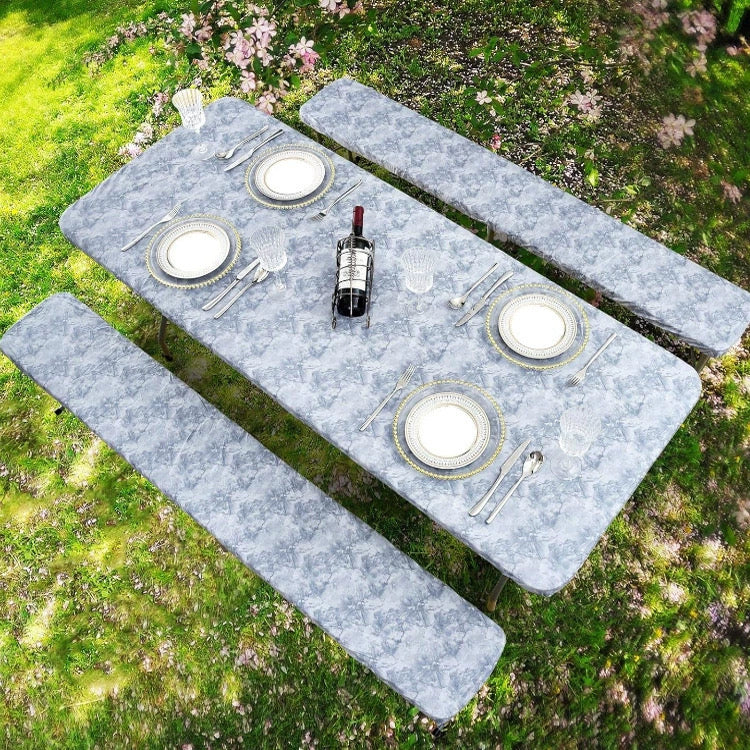 PVC Elastic Tablecloth Set, Waterproof & Oil-Proof Checkered Print, 3-Piece Outdoor Set