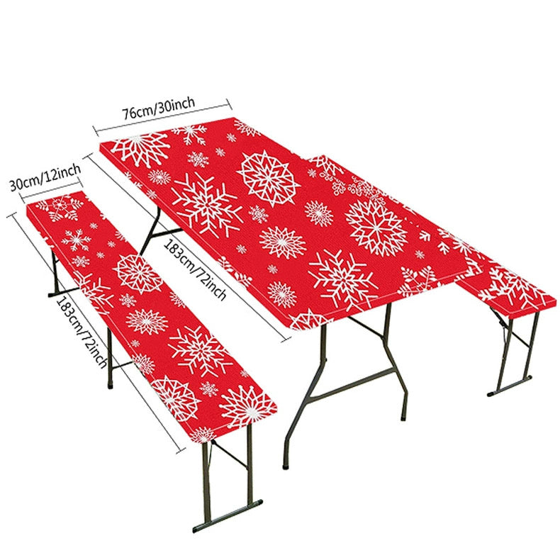 PVC Elastic Tablecloth Set, Waterproof & Oil-Proof Checkered Print, 3-Piece Outdoor Set